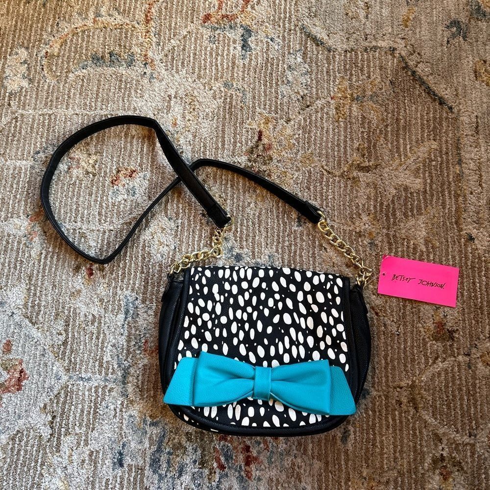 Stylish Black and White Women's Bag with teal Bow